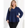 thumbnail image 4 of Women's Plus Size Casual Blouse Pleated V Neck Lace Solid Color Tops Navy Blue 3X, 4 of 6