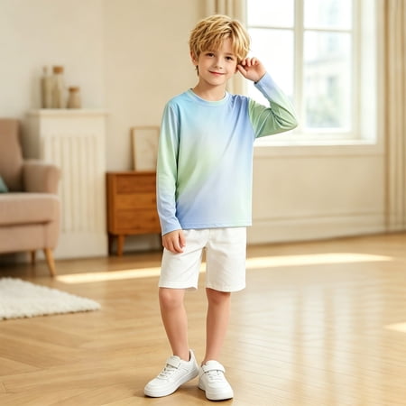 CAIVO Boys Shirts Tie Dye Long Sleeve Summer Ice Silk Breathable Athletic Shirts Kids Lightweight Outdoor Activewear Tops Blouses For Child Light Blue