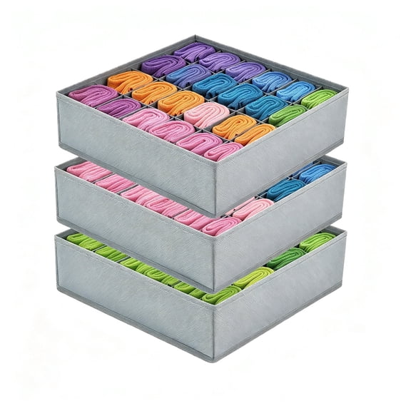 UHIAGREE 3 pack Drawer Organizer Clothes,24 Cells Foldable Sock Underwear Drawer Organizer(Gray)
