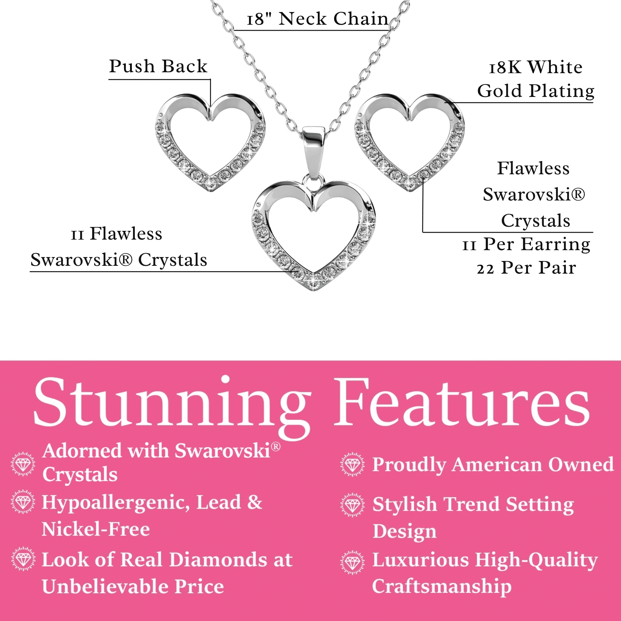 Cate & Chloe Chelsea 18k White Gold Plated Silver Jewelry Set with Swarovski Crystals for Women