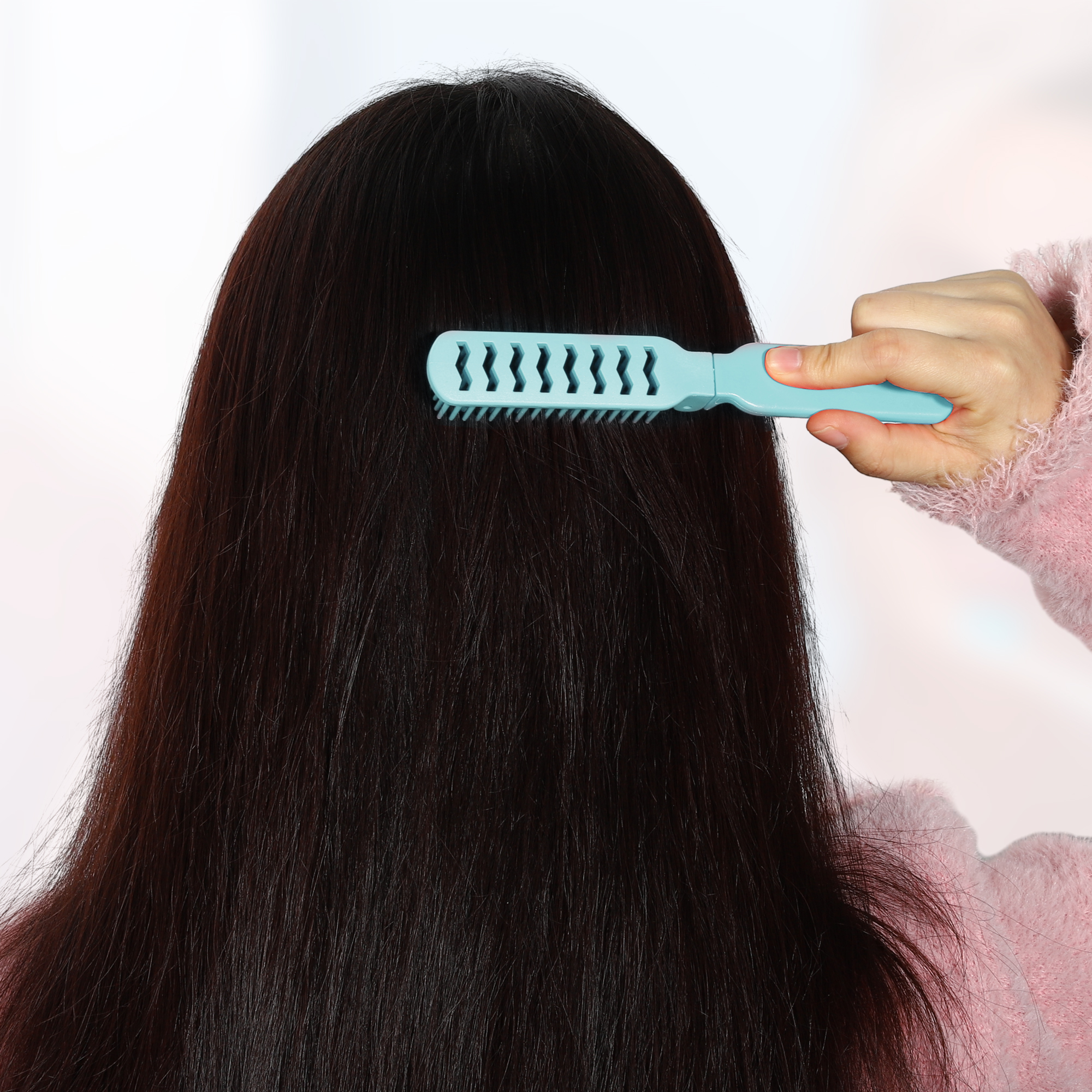 Unique Bargains 1Pc Hollow Foldable Mirror Comb for Curly Straight Thin Dry Wet Hair Blue