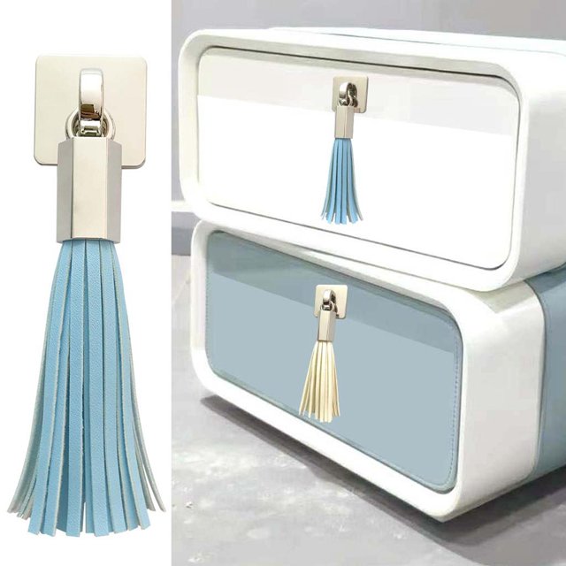 de cuero PU con borlas, armario, gabinete, del cajón de la puerta, estilo de lujo de luz nórdica Azul perfecl tiradores de cajones