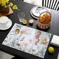 thumbnail image 3 of Seahorse Coastal Placemats Set of 4, Summer Beach Ocean Shell Jellyfish Starfish Placemats for Dining Table, Place Mats for Kitchen Tabletop, Waterproof Wipeable Dining Table Mats Set, 3 of 9