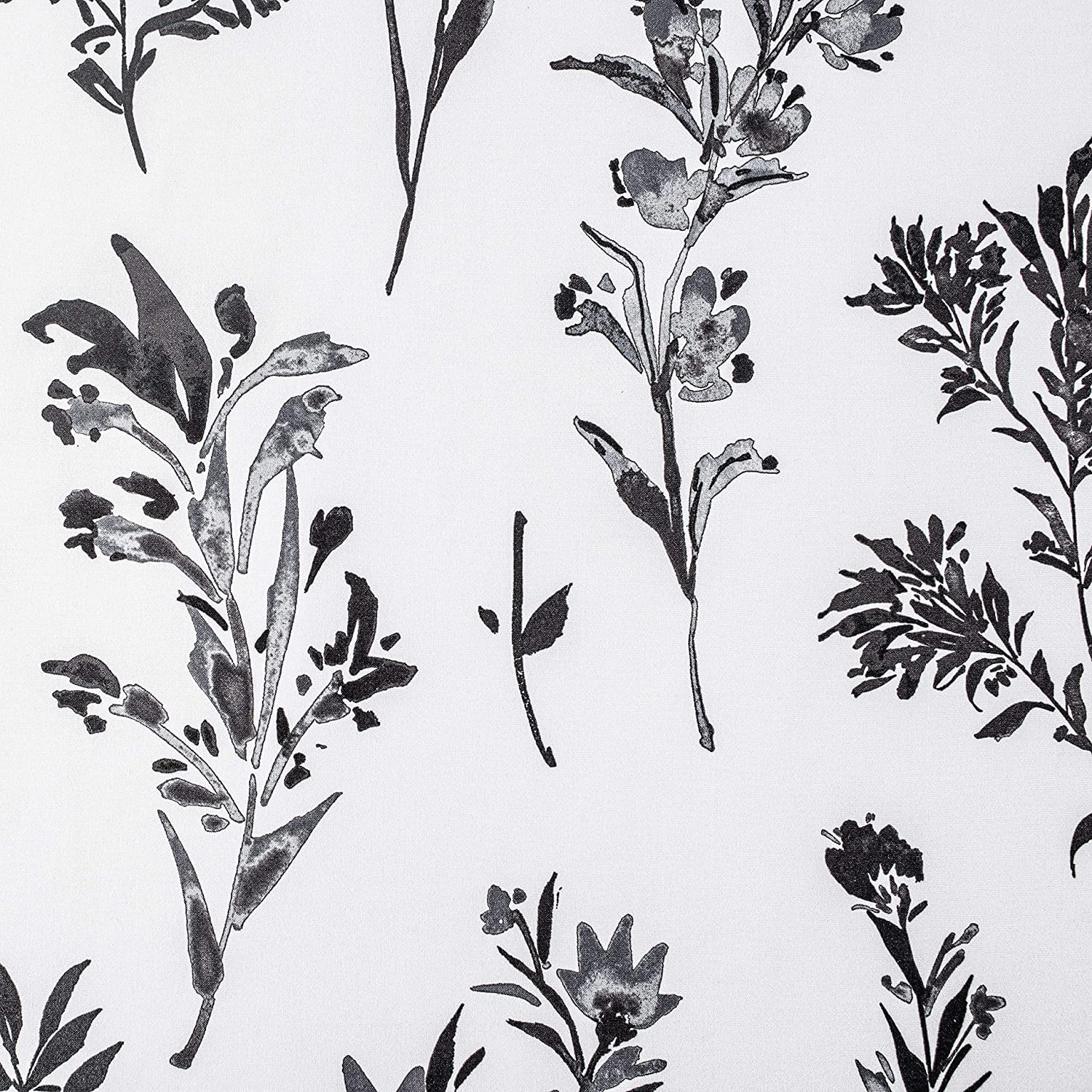 DriftAway Sylvia Floral Botanical Herbs Watercolor Printed Pattern Lined Blackout Thermal Insulated Window Curtain Valance Rod Pocket Single 52" x 18" Plus 2" Header Black White