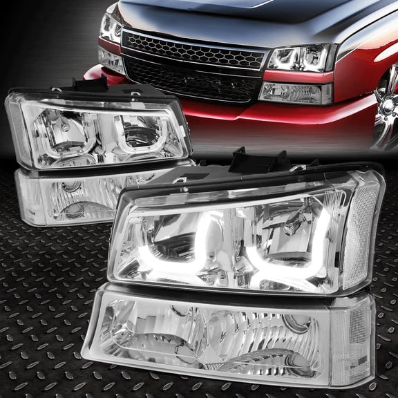 Nuvision for 03-07 Avalanche Silverado J-Halos LED DRLBumper Headlights Chrome/Clear