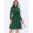 thumbnail image 3 of Vestido elegante de manga larga con cuello simulado tejido debajo de la rodilla para mujer Verde M, 3 of 5