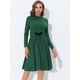 thumbnail image 3 of Vestido elegante de manga larga con cuello simulado tejido debajo de la rodilla para mujer Verde XS, 3 of 5