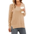 thumbnail image 2 of MOSHU V Neck Sweaters for Women Fall Lightweight Knit Pullover Sweater Side Slits Tops, 2 of 8