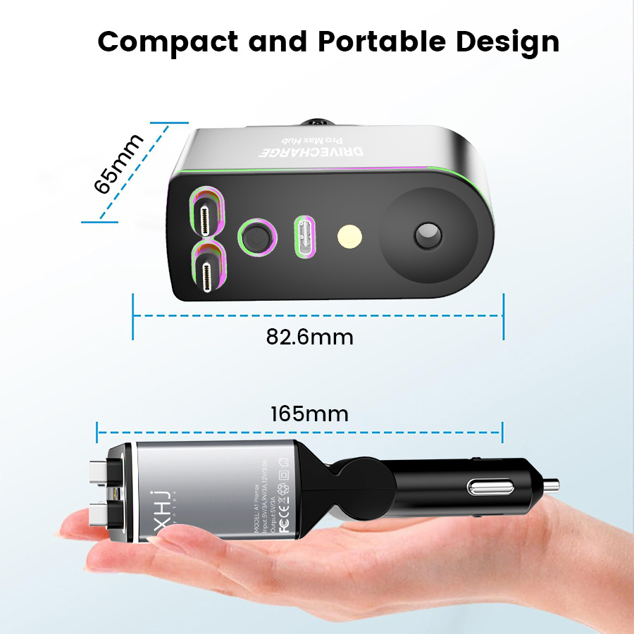 Retractable Car Charger 5 in 1 power adapter, starlight car charger with Car Aromatherapy, 45W car phone charger USB C Fast Charging for iPhone 16 15 14 & Android
