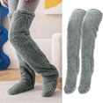 thumbnail image 3 of Tnobhg 1 Pair Winter Floor Socks Thick Double Sided Velvet Solid Color Over-the-knee Length Elastic Anti-slip Warm Cozy Soft Unisex Home Floor Stockings Leg Warmers, 3 of 8