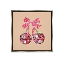Stupell Industries Cherries with Pink Bow Food & Beverage Painting Gray Floater Framed Canvas Art Print Wall Art, 25 x 25