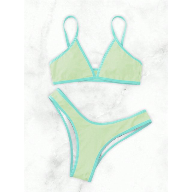 Conjunto de Bikini pequeño con realce para mujer, traje de baño pequeño con Tanga, Color contrastante, estilo brasileño, 2024