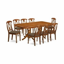 East West Furniture Napoleon 9-piece Dining Set with Linen Seat in Saddle Brown