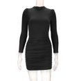 thumbnail image 5 of YUEVORA Dress for Women, Puff Sleeve Long Sleeve Bodycon Midi Dress, Slim Fit Vintage Style, Stretchy Casual Outfit for Office and Date Night, 5 of 7
