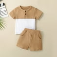 thumbnail image 2 of Ruyang Toddler Baby Boy Girl Summer Outfits Cotton Short Sleeve Tee Top Pocket Pull Up Shorts Soft 2 Piece Vacation Outfit Comfy, 2 of 9