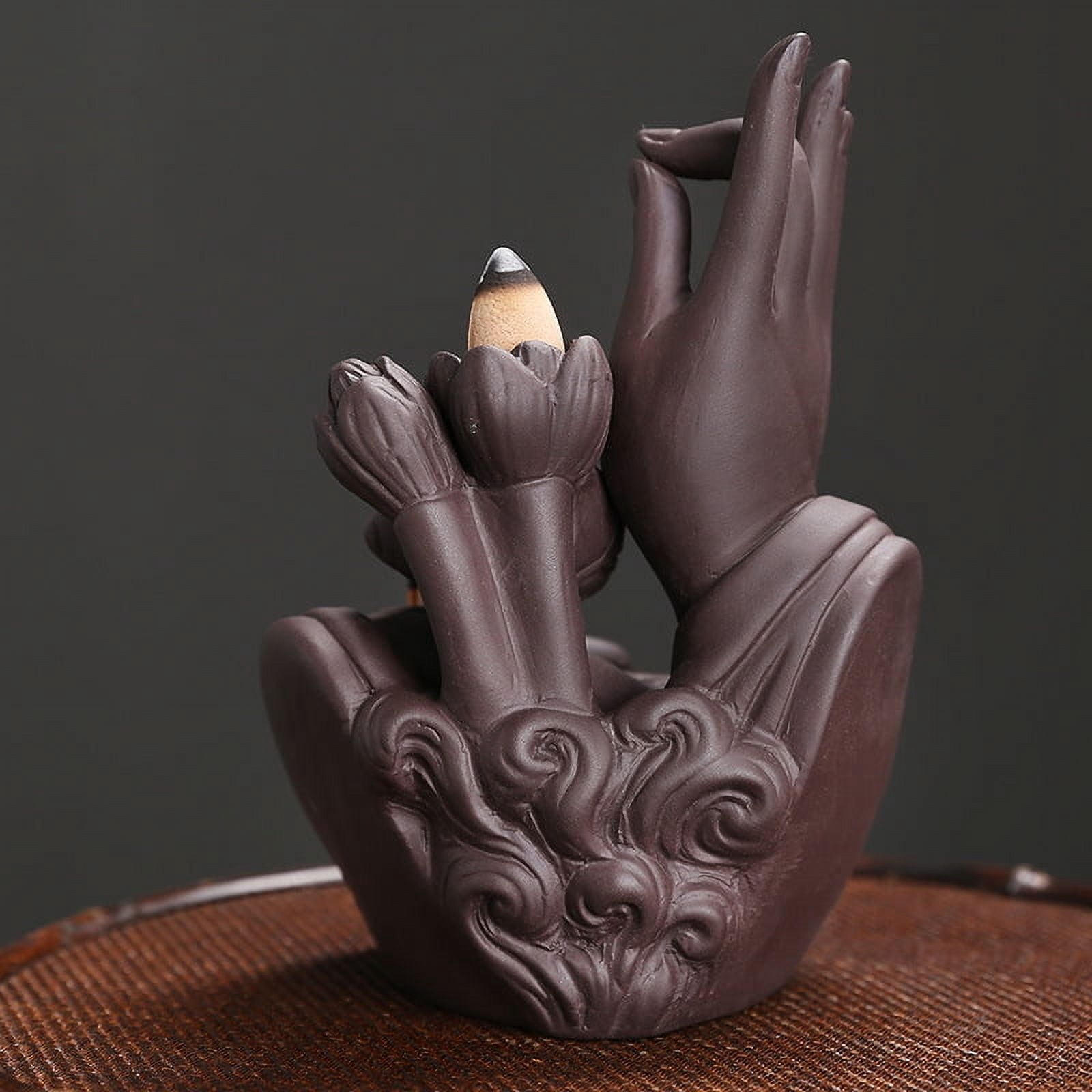 Purple Sand Backflow Incense Burner Waterfall Smoke Creative Lotus Buddha's Hand Incense Holder Censer Aroma Burner Crafts