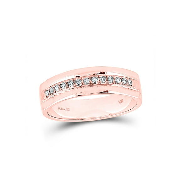 14kt Rose Gold Mens Machine Set Round Diamond Wedding Band Ring 1/5 Cttw