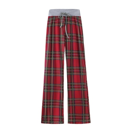 

Ziloco Women Casual Prints Straight Elastic Pants Loose Bandage Trousers Wide Leg Pants pajama pants Red S