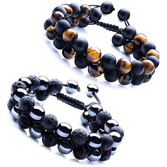 Pulsera de piedra natural para hombre, pulsera de lava negra, pulsera de piedra de ojo de tigre, pulsera de aceite esencial de yoga, regalo JM