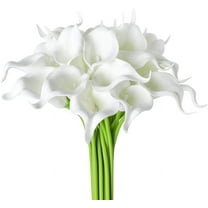 Morttic 20 Pack Calla Lily Fake Flowers Wedding Bouquet Artificial Real Touch Flowers Home Table Party Decor (Pure White)