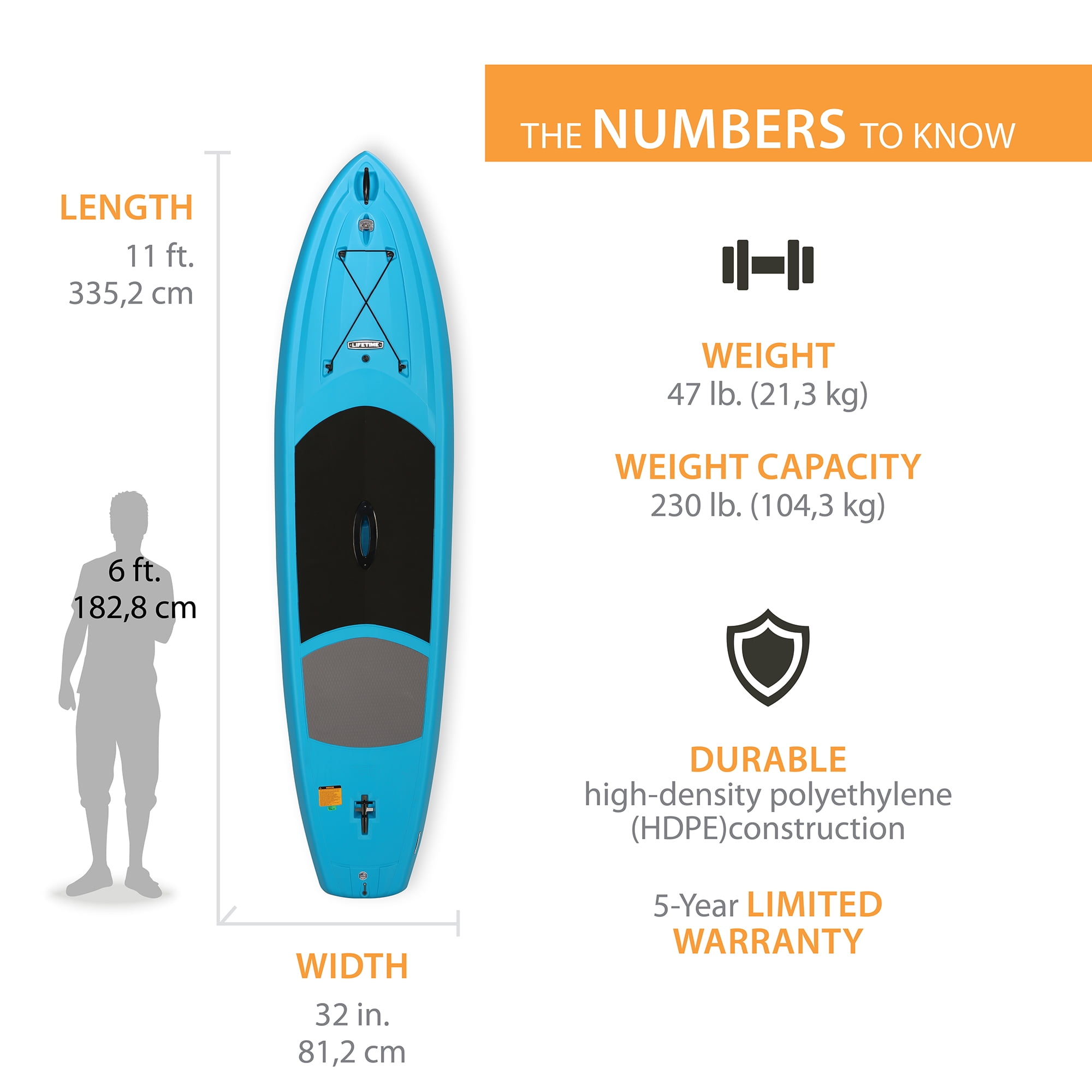 Lifetime Amped 11 ft Polyethylene Stand-Up Paddle Board with Paddle, Glacier Blue (90579)