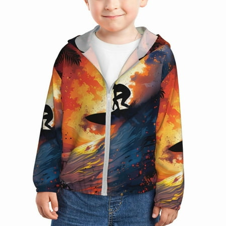 

Junzan Sunset Surfing Silhouette for Kids Sun Protection Hoodie Boys Rash Guard with UPF 50+ Sun Protection Summer Jacket Long Sleeve Fishing Hiking Sun Shirt-3 Years