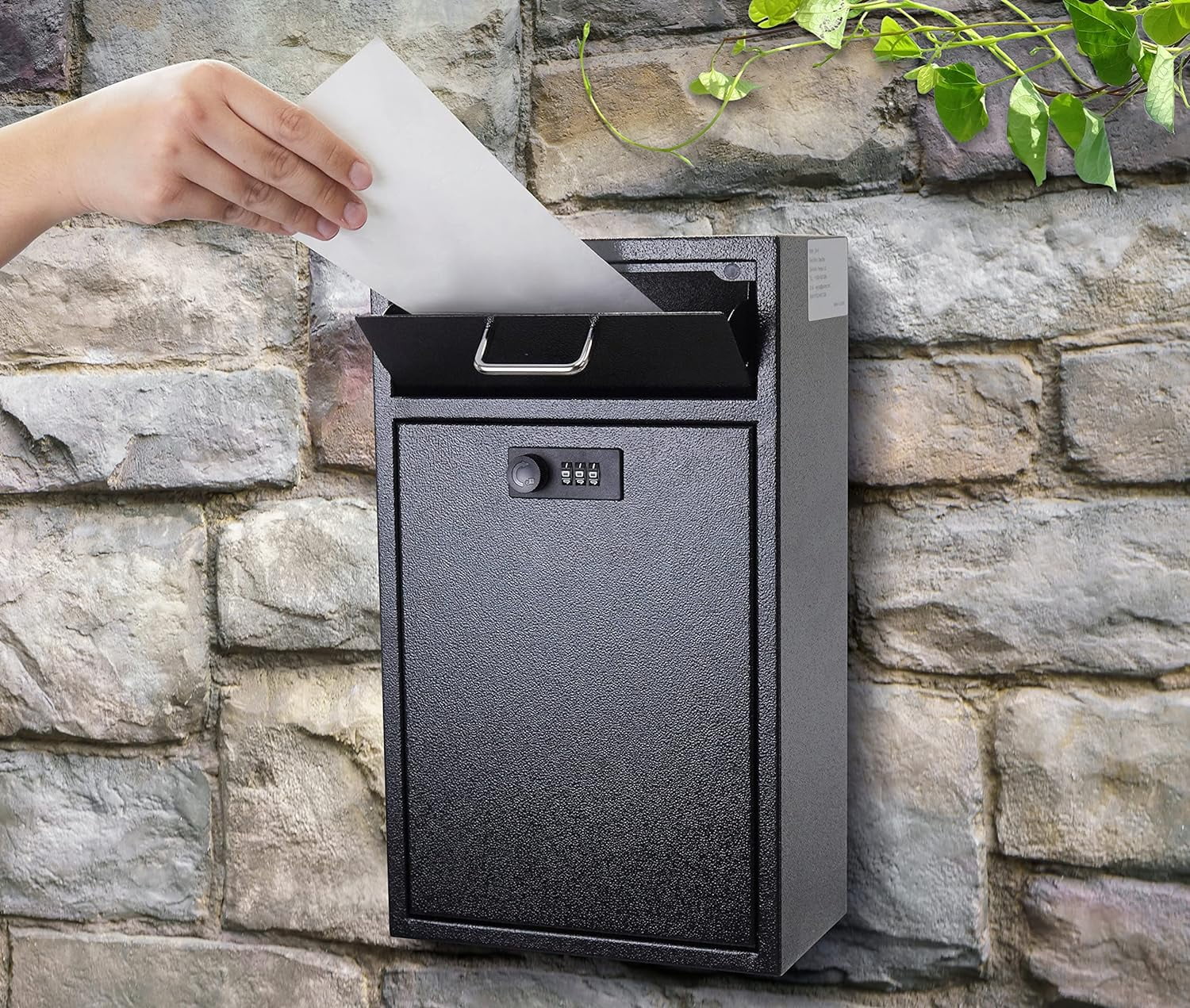 POCHAR Anti-Theft Wall Mount Locking Mailbox with Combination Lock - Galvanized Metal Heavy Duty Drop Box -  Vertical Tamper Proof Lock Box for Night Key, Deposit Collection, Cash