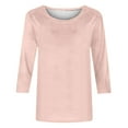 thumbnail image 5 of Olyvenn Women's Casual 3/4 Sleeve T-Shirts Round Neck Cute Tunic Tops Basic Tees Blouses Loose Fit Pullover Pink S, 5 of 5