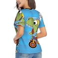 thumbnail image 3 of Vsdgher Dinosaur Riding a Motorcycle Women Shirts V Neck Short Sleeve Tops T-Shirt Basic Tees, S to 3XLXX-Large, 3 of 5