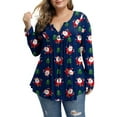 thumbnail image 1 of Attraco Womens Plus Size Oversized V-neck Printed Top Long Sleeve Christmas Casual Flowy Tunic Shirt, 1 of 5