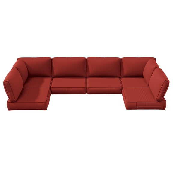 Snubbull 6-Seat Sectional Outdoor Patio Replacement Cushions Set, 25.5" x 25.5", 5" Foam High-Density, 14-Piece Water-Resistant Outdoor Cushion for Patio Conversation Sets, Liner&Cover, Terra Red