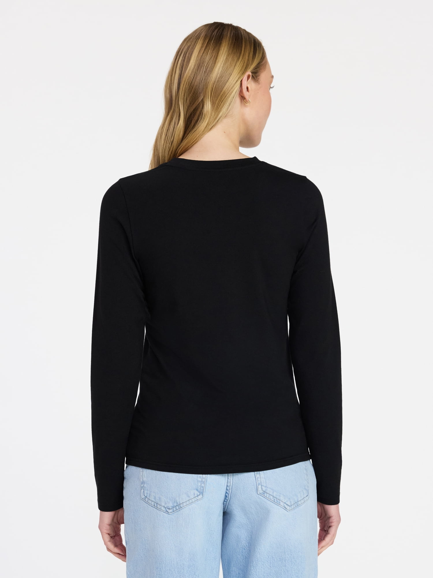 Time and Tru Women's Slim Crewneck Tee with Long Sleeves, Sizes XS-XXXL