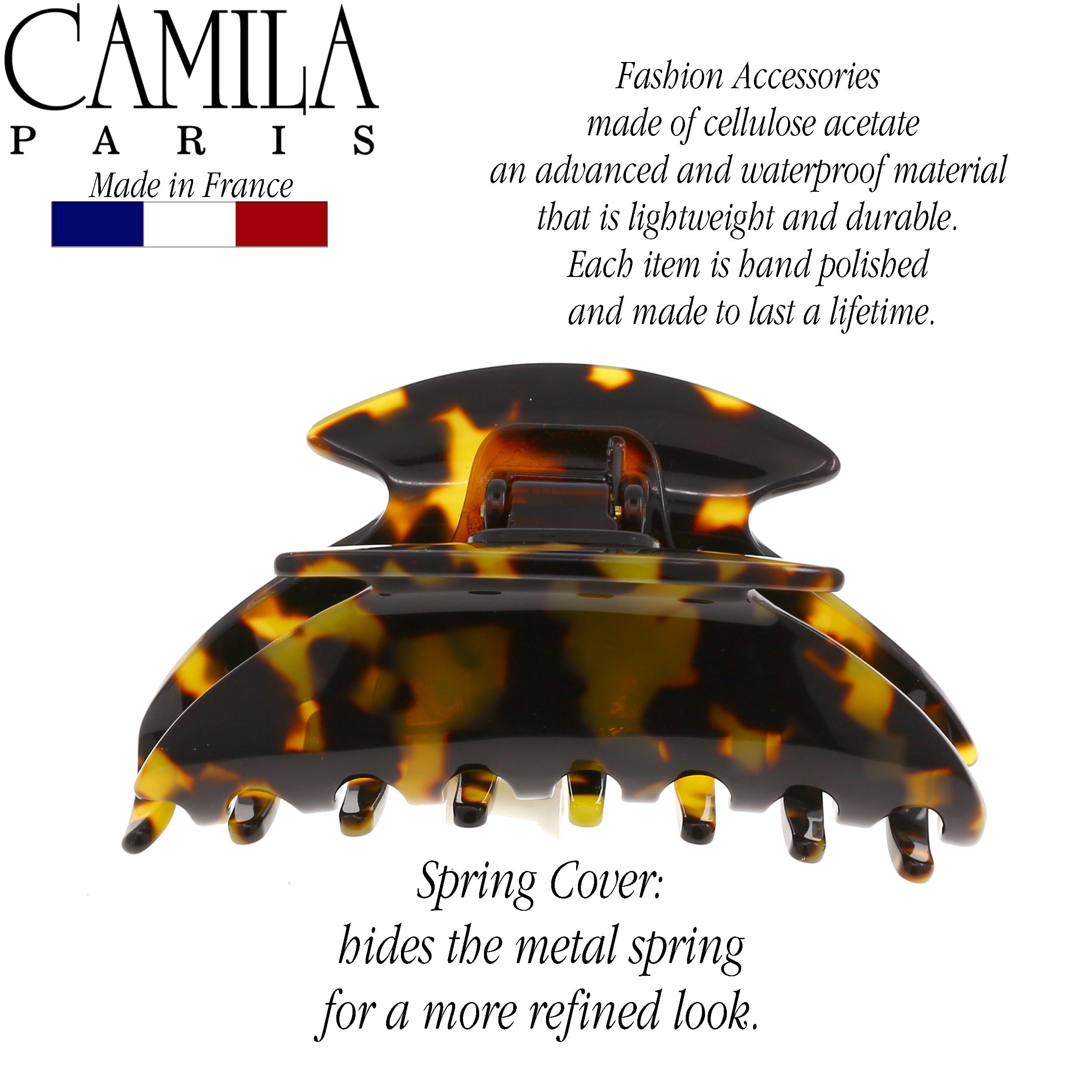 Camila Paris CP2483 French Hair Clip for Women Thick Hair for Long Curly Wavy Hair, Handmade Onyx, Girls Hair Claw Clips, Durable Styling Big Claw Clip for Thick Hair, Strong Hold Grip Made in France