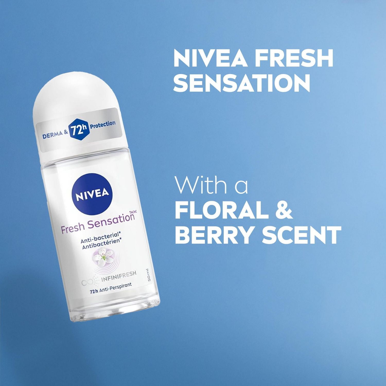 NIVEA Fresh Sensation Roll-On 72-Hr Antiperspirant Deodorant, 50mL, NIVEA Fresh Sensation Roll-On