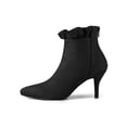thumbnail image 6 of BLISSFUL STEP Women's Ankle Boots Faux Suede Pointed Toe Stiletto Heel Ruffle Back Zip Boots Black 6, 6 of 7