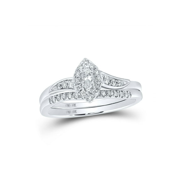 10kt White Gold Marquise Diamond Bridal Wedding Ring Band Set 1/3 Cttw