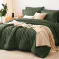thumbnail image 1 of CozyLux Juego de edredón Queen Seersucker verde oliva, 7 piezas, cama en una bolsa, juego de edredón Queen con sábanas, juego de cama suave de lujo con edredón alternativo, fundas de almohada y fundas, 1 of 9
