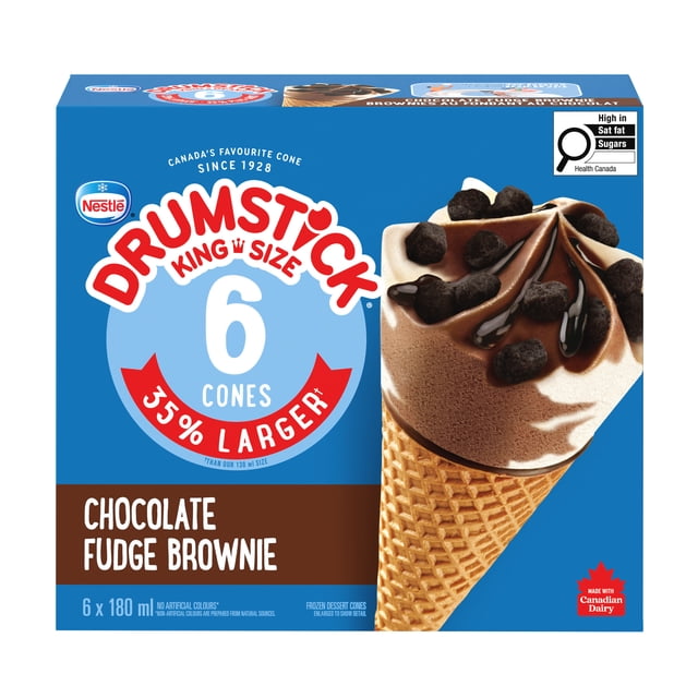 DRUMSTICK Chocolate Fudge Brownie Cones, King Size, Frozen Dessert, 6 x 180 ml