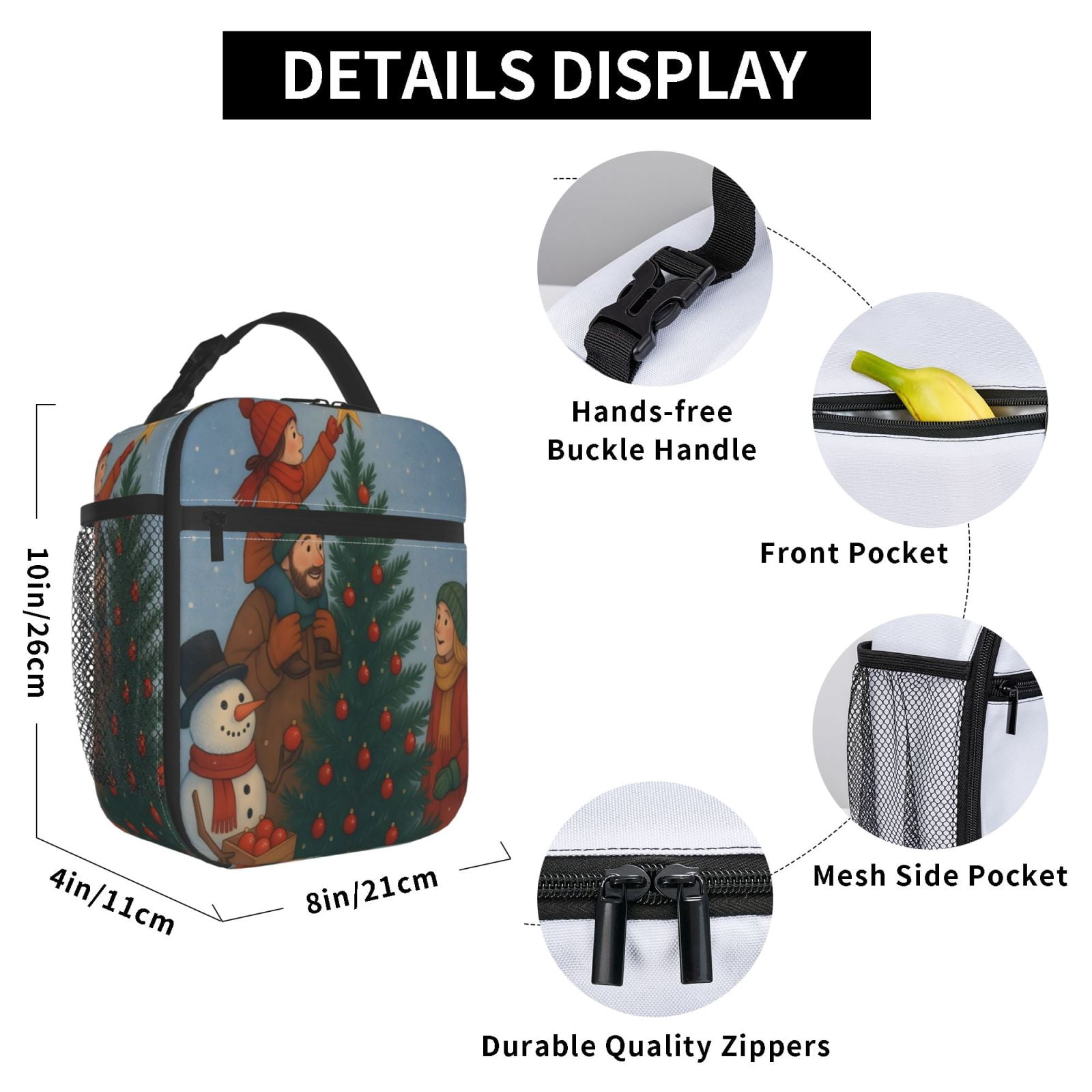 Lunch Bag For Women Men Insulated Portable Lunch Box Bento Box Office Picnic Travel Cooler Bag Christmas Tree Decorations
