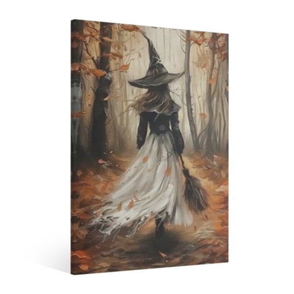 Vintage Halloween Forest Witch Canvas Wall Art Painting，Halloween Gothic Print Pictures for Home Wall Decor Retro Horror Creepy Dark Posters for Living Room Bedroom Bar Home Party Decor Framed