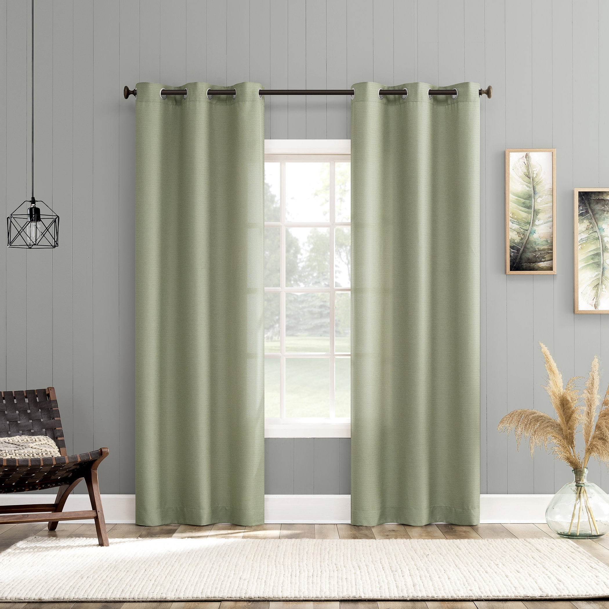No. 918 Landon Textured Semi-Sheer Grommet Curtain Panel, 40"W X 63"L, Sage Green