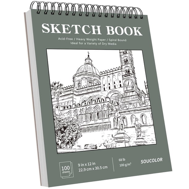 Cuaderno de bocetos Soucolor, 9 x 12 hojas, 100 hojas, encuadernado en espiral, 100 g/m²