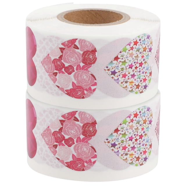 2 Rolls Love Heart Stickers Valentine's Day Gift Sealing Stickers Label Sticker
