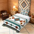 thumbnail image 3 of Manfei Tribal Aztec Twin Sheets, Boho Geometric Bedding, Teal, Orange and White, Black Reversible 3-Piece1 Flat Sheet + 1 Fitted Sheet + 1 Pillowcase, 3 of 6