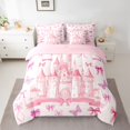 thumbnail image 2 of Homewish Dreamy Princess Castle 7pcs Bedding Comforter Set,Cute Bowtie Ribbon Queen Bedding Sets,Pink Fairy Tale Queen Sheet Sets For Girls Kids,Breathable Home Decor Reversible, 2 of 8