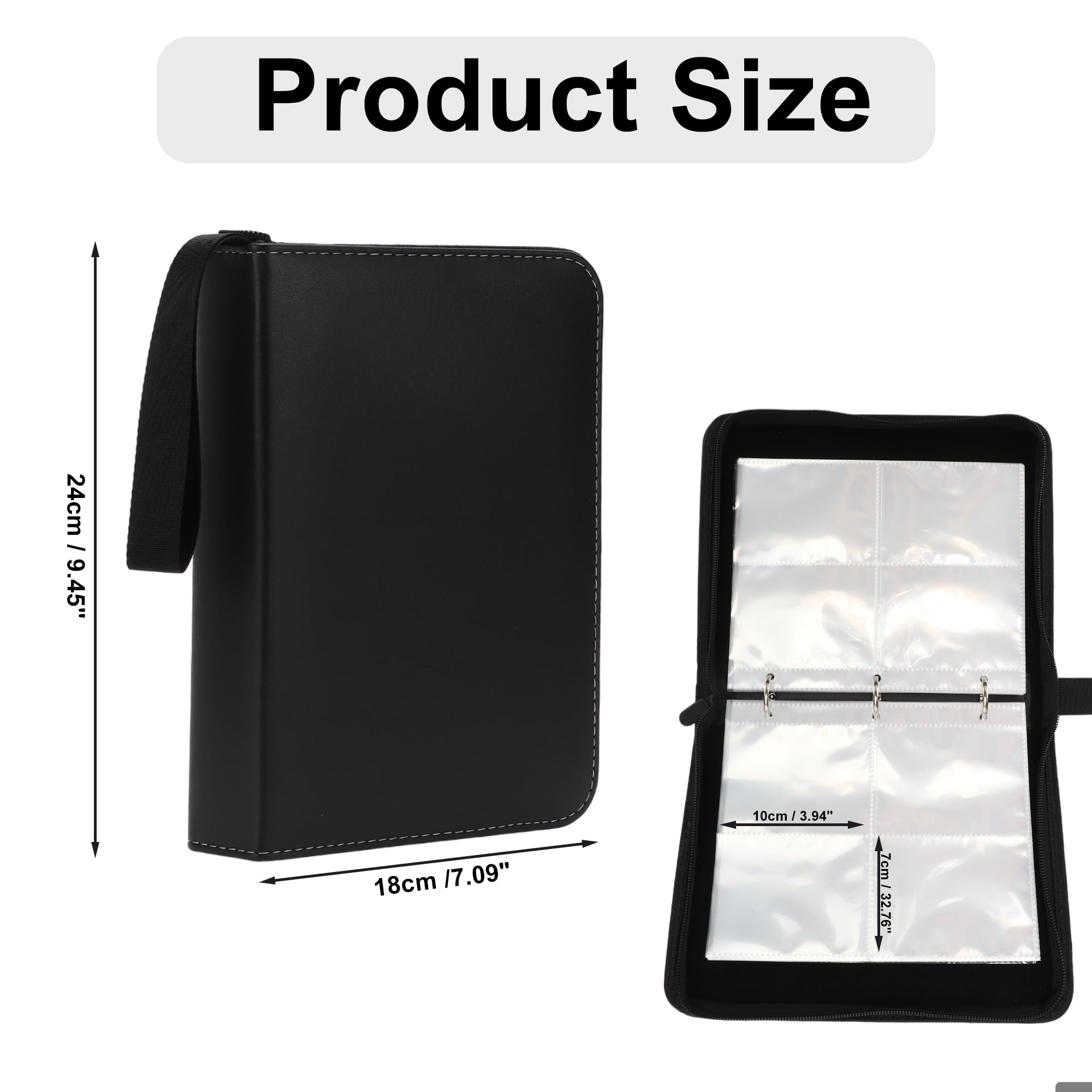 Unique Bargains 4 Pockets Card Binder with 400 Sleeves Trading Card Collector Zipper Album Holder Black