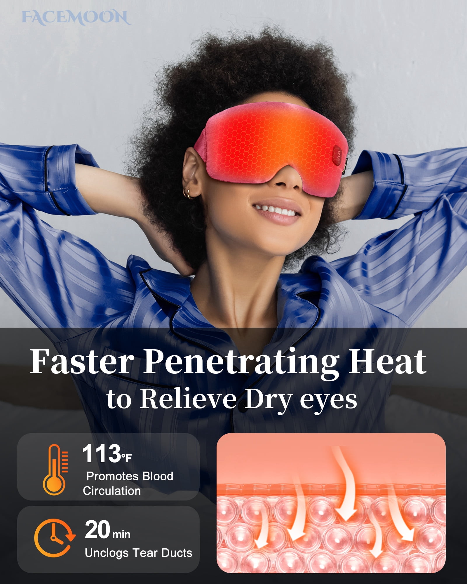 FACEMOON Cordless Warm Eye Compress Silk Comfort for Dry Eyes Relief Rechargeable Moist Heat Washable Sleep Essential Pink
