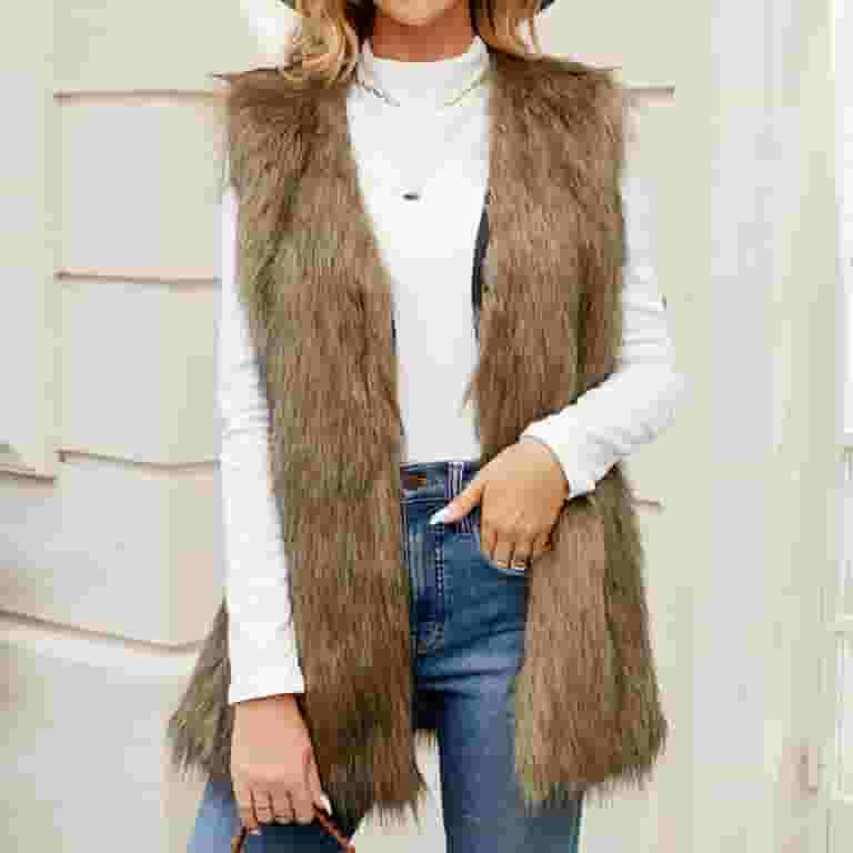 信頼への信頼 Fur Faux Women's 2024 Lovskoo Vest Jacket Short Sleeveless Clothing
