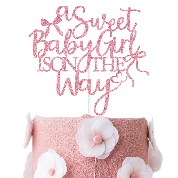 Cake Topper GJdundun Una dulce niña está en camino con lazo rosa