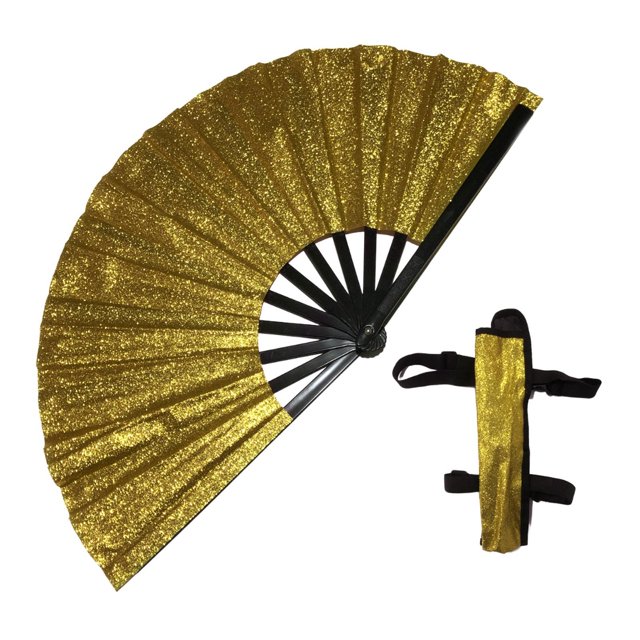 Plegable Glitter no Kung Fu Fan 13 pulgadas Radio para club de baile Ligero Dorado